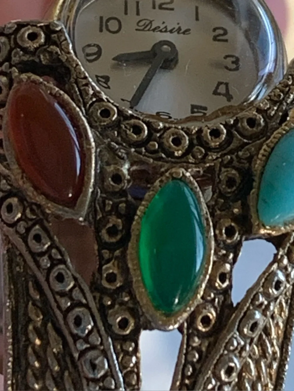 Beautiful Vintage Women's Desire Bangle Hidden Watch with Cabachon Stones